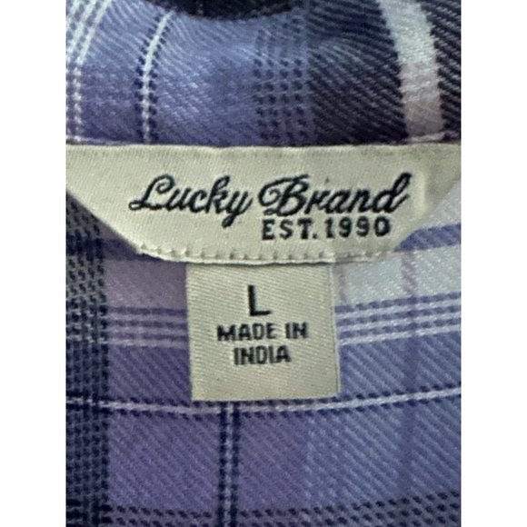 Lucky Brand women’s sz L purple blue plaid button front pocket long sleeve top - Picture 5 of 9